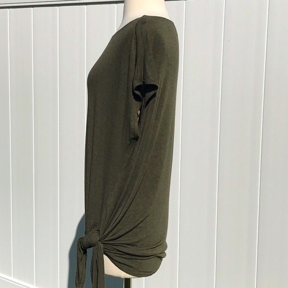 Max Studio Olive Green Couper Cut Cap Sleeve Knotted T Shirt Size Medium - Picture 5 of 16